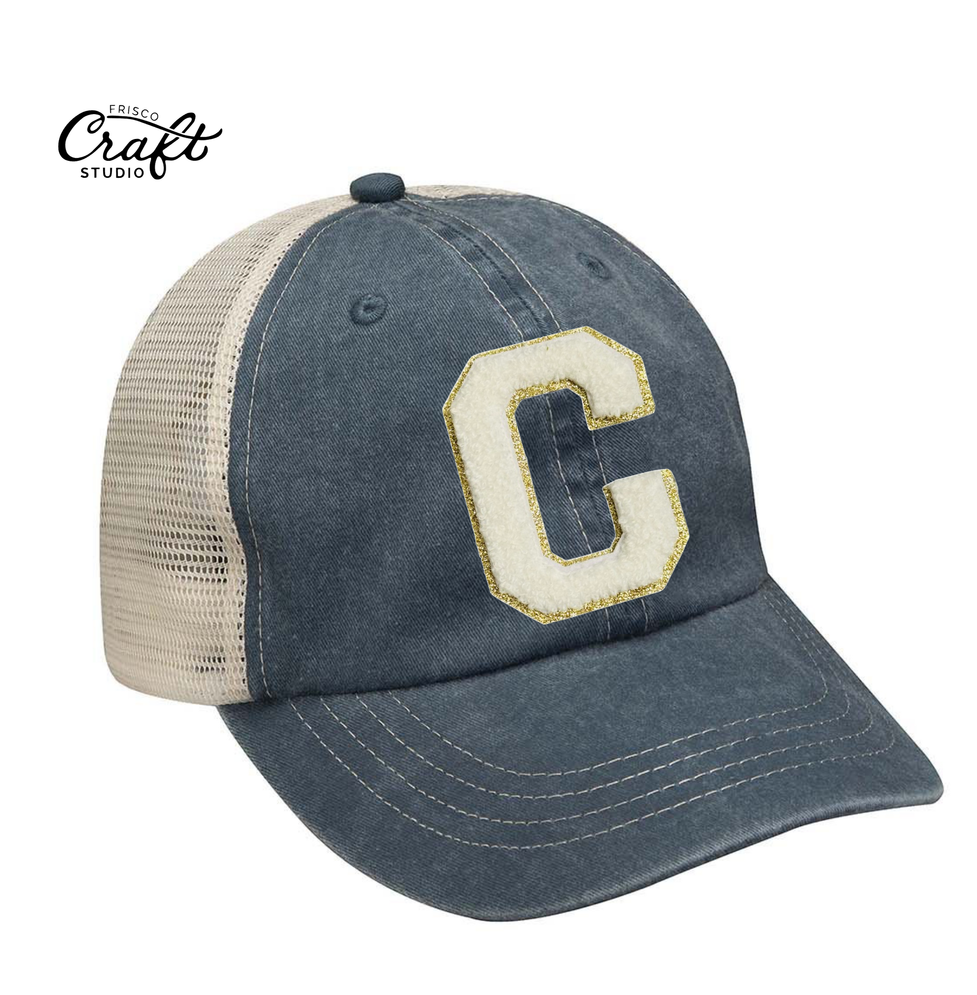 Curtsinger Navy  "C" Chenille Patch Distressed Trucker Hat